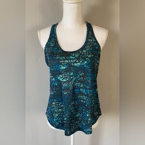 Old Navy Teal and Black Patterned Tank Top